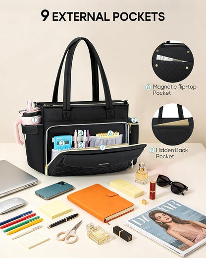 RAINSMORE Teacher Bag for Women, 15.6" Laptop Work Tote, 40oz Cup Holder | - Image 6