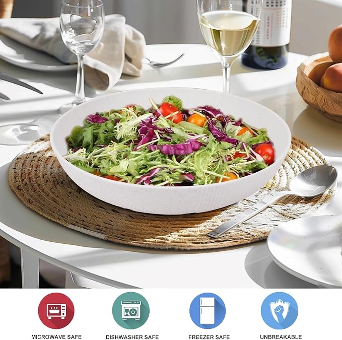Wheat Straw Salad Bowls, 65oz Unbreakable Wide and Shallow Dinner Bowls Set of 2 - Image 5