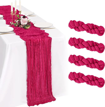 4 Pack Cheesecloth Table Runner 10FT Hot Pink Table Runner Boho Gauze Cheese by Showgeous