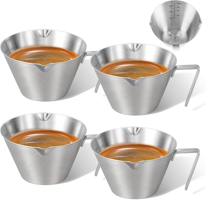 4 Pc Stainless Steel Espresso Shot Cups, 3.4oz/100ml, V-Shaped Mouth by carrottimes