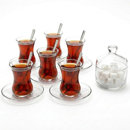 19 Pieces Turkish Tea Glasses Set Includes; 6 Glasses, Tea Cups, 6 Saucers by the+mask+el+turko