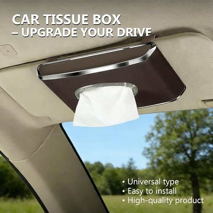 Faux Leather Car Tissue Box for Car Interior, Armrest & Back Seat Napkin - Image 3