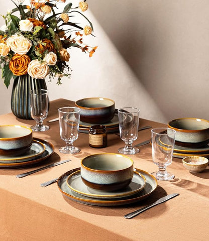 Ceramic Dinnerware Set for 8, 24-Piece Plates and Bowls Set | Handmade Reactive - Image 6