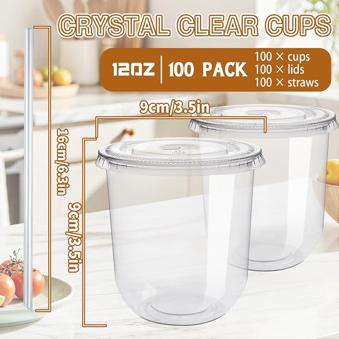 Alaeseje 100 Pack 12 oz Clear Plastic Iced Coffee Cups - Image 2