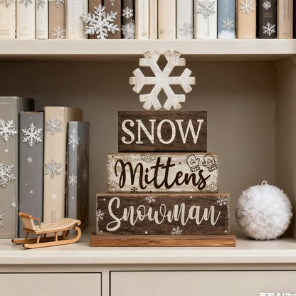 Moucuny 4 Pcs Winter Table Decorations Wooden Snowflake Decor Christmas Tiered - Image 7