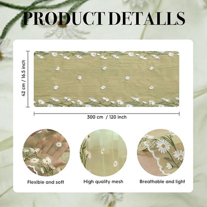 Artoid Mode Daisy Floral Fern Green Shaped Gauze Embroidery Table Runner 120 - Image 6