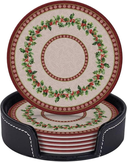 Vintage Christmas Holly Floral Berries Pattern Coasters by KiuLoam