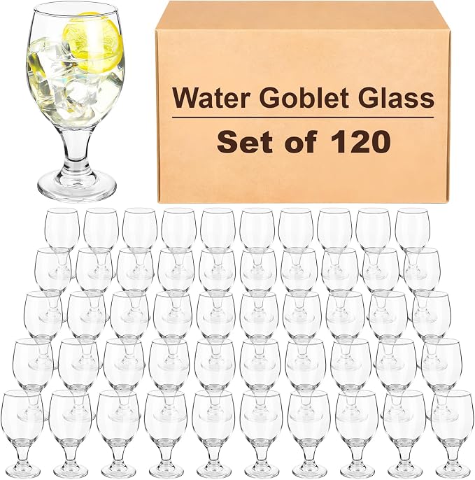 Patelai Set of 120 Water Goblet, 13.5 oz Clear Drinking Glasses Bulk Dishwasher by Patelai