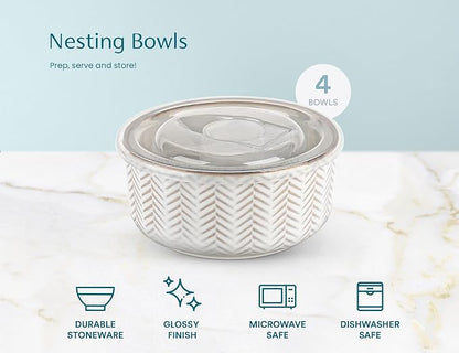KooK Serving Bowls, with Lids, Ceramic Nesting Bowls, Microwave and Dishwasher - Image 7