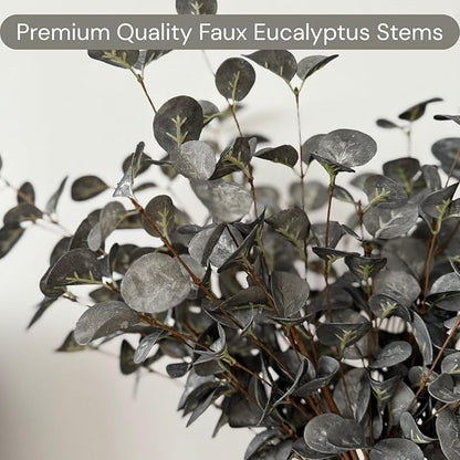 RyddeligHome 6 Branches Artificial Long Eucalpytus Stems for Tall Vase, Eucalyptus Centerpieces for Tables, 23" Dusty Green Faux Stems for Vase, Realistic Greenery Branches Fillers for Home Décor