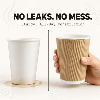 NYHI 150 10 oz Ripple Kraft Paper Cups Brown Hot Cold Cups 3 Layer Rippled - Image 3