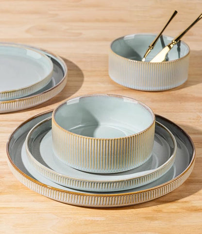 Ceramic Dinnerware Set for 4, 12-Piece Plates and Bowls Set | Lightweight - Image 4