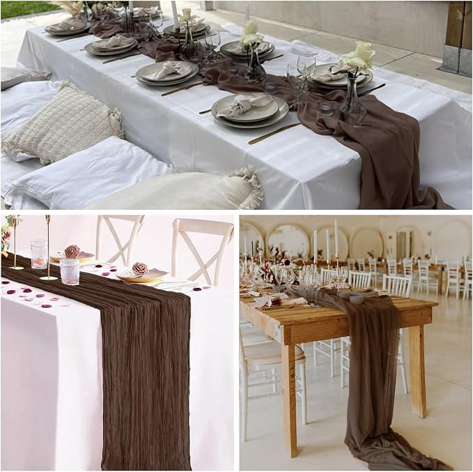 6 Pack Brown Cheesecloth Table Runner 35 x 120 Inch | Boho Gauze Fabric - Image 6