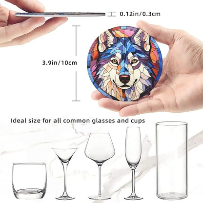 Drink Coaster Set of 6, Siberian Husky Dog Mom Lover Gift,Leather Drink Coasters with Holder,6 Pack Cup/Bar/Drink Coasters for Table/Drinks/Coffee Protection Housewarming Gift
