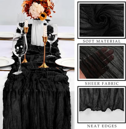 Black Cheesecloth Table Runner 10FT Gauze Fabric Boho Cheese Cloth Table Runner - Image 2