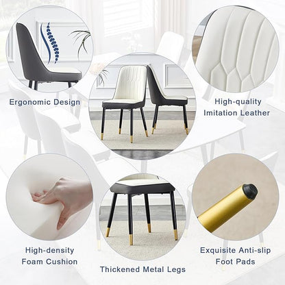 Extendable Dining Table Set for 8, 55'' to 78.8'' Rectangular Thickened Sintered Stone Kitchen Table with 8 Upholstered Chairs, Modern Space Saving 9-Piece Dinner Table Set