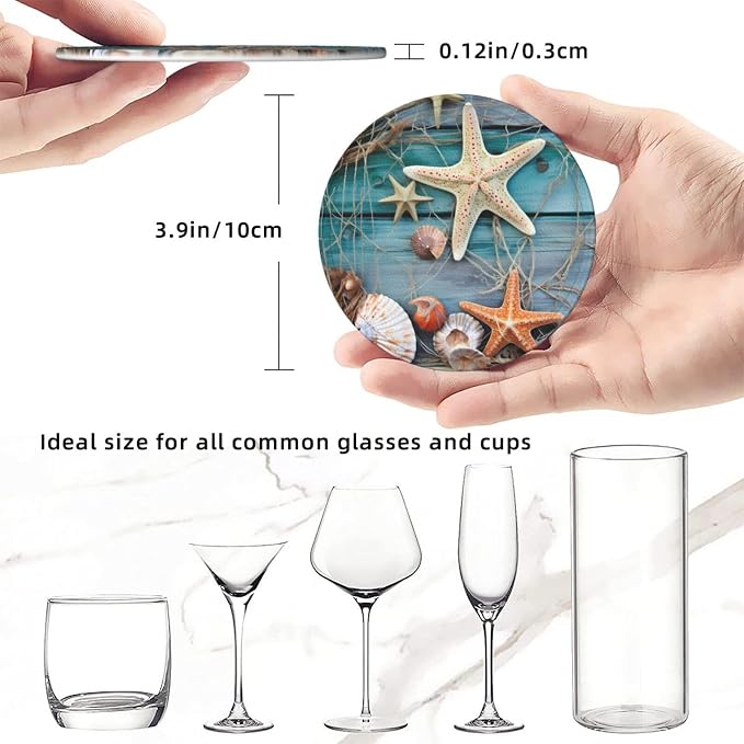 Fishnet Leather Coasters Starfish Seashells Set of 6 - Image 2