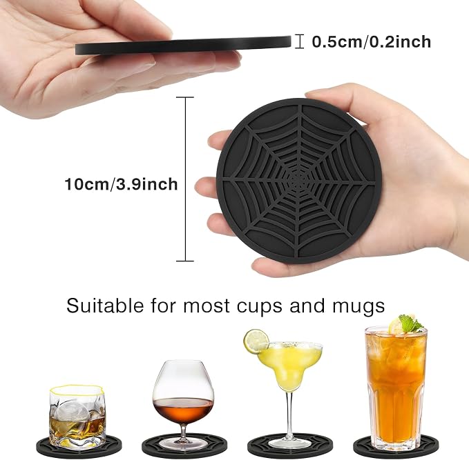 2 Pack Silicone Coasters for Drinks-Black Spider Shape Coaster - Image 2