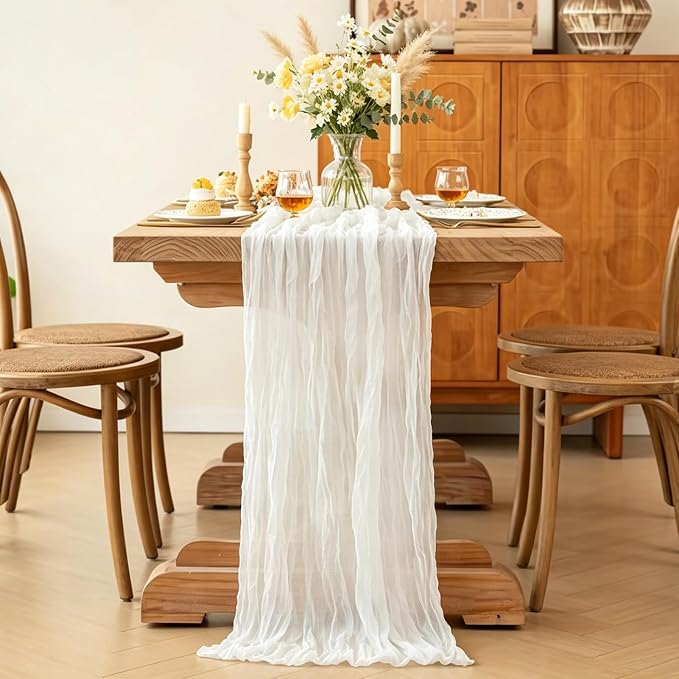 6Pcs Ivory White Table Runner, 10FT Rustic White Table Runner 35*120inch Boho - Image 4