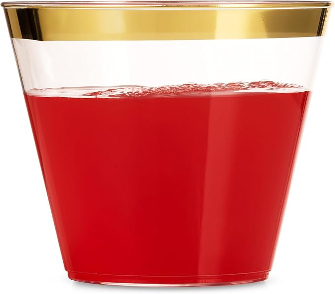 Munfix 100 9 Oz Clear Plastic Cups, Old Fashioned Tumblers, Fancy Disposable - Image 4