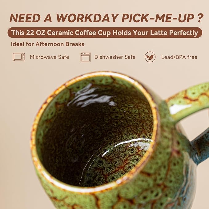 Handmade 22oz Ceramic Coffee Mug, Ergonomic Large Handle, Ideal Gift - Image 7