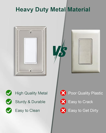 2-Pack Decorator Outlet Cover Plate, Decorative Switch Plates and Outlet Covers, Brushed Nickel Metal Wall Plates for Electrical Outlets, Receptacle, GFCI Outlet, Dimmer Switch