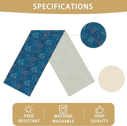 4July Blue Firework Burlap Table Runner Seasonal Spring Fall Kitchen Dining - Image 5