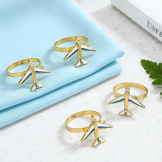 Airplane Napkin Rings set of 12 Blue White Plane Napkin Holder - Image 6