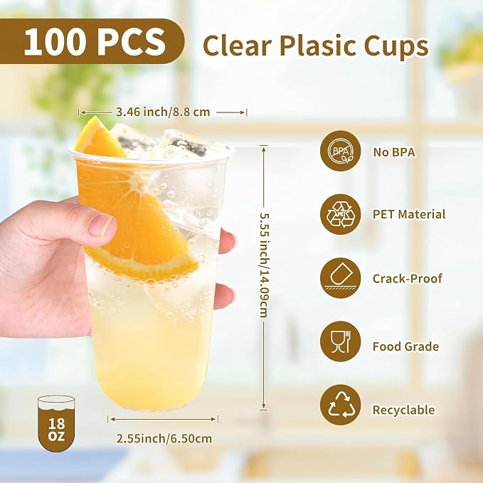 KesaPlan 100 Pcs 18oz Plastic Clear Cups, Disposable Wine Cocktail Glasses | - Image 2