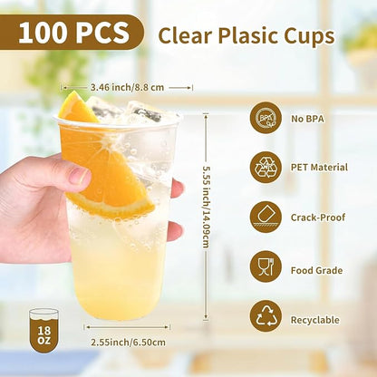 KesaPlan 100 Pcs 18oz Plastic Clear Cups, Disposable Wine Cocktail Glasses | - Image 2