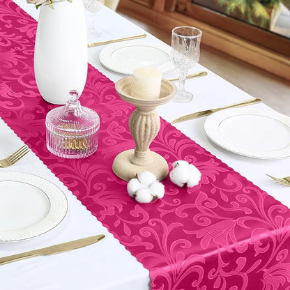 2 Pack Hot Pink Damask Satin Table Runner 12 x 108 Inch | Bright Smooth Damask - Image 4