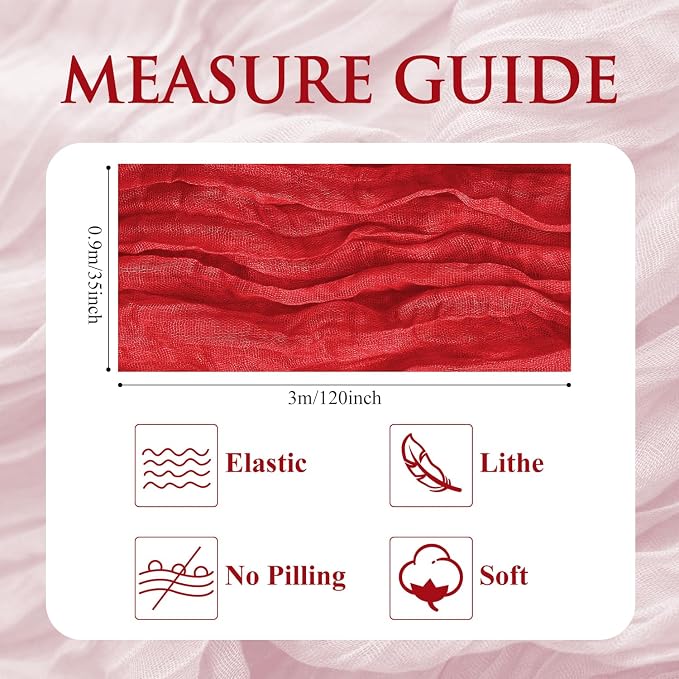 Cheesecloth Table Runner 10FT 6Pcs Red Boho Gauze Sheer Runners | Cheese Cloth - Image 2