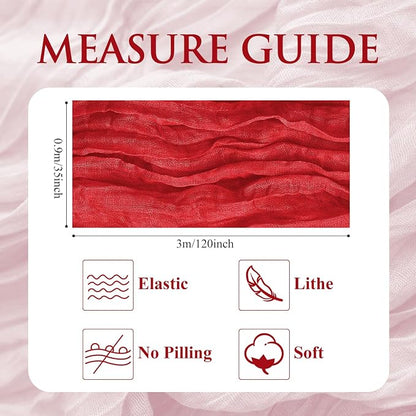Cheesecloth Table Runner 10FT 3Pcs Red Boho Gauze Sheer Runners | Cheese Cloth - Image 2