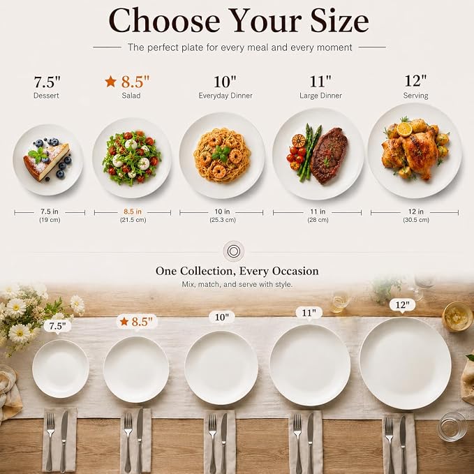 White Salad Plates Set of 6, 8.5 Inch Ceramic Plates – White Porcelain - Image 4