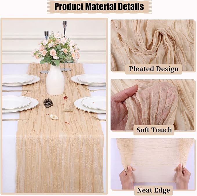 13.3FT Long Sand Cheesecloth Table Runner Boho Table Runner Transparent Rustic - Image 3