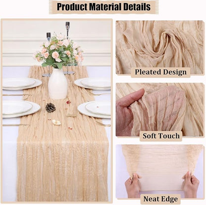 13.3FT Long Sand Cheesecloth Table Runner Boho Table Runner Transparent Rustic - Image 3
