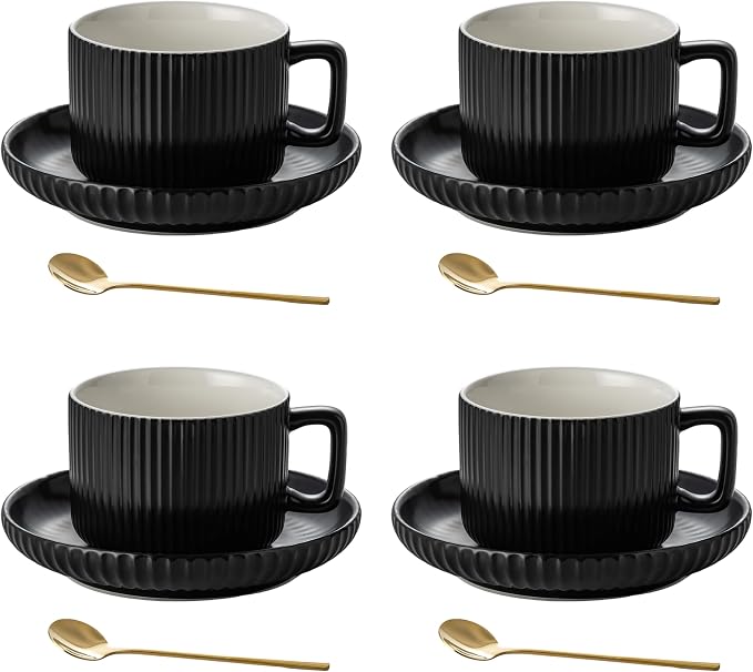 8 Ounce Cappuccino Cups Set of 4, Latte Mugs by AYUCIAPremiumCeramic
