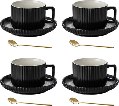 8 Ounce Cappuccino Cups Set of 4, Latte Mugs by AYUCIAPremiumCeramic