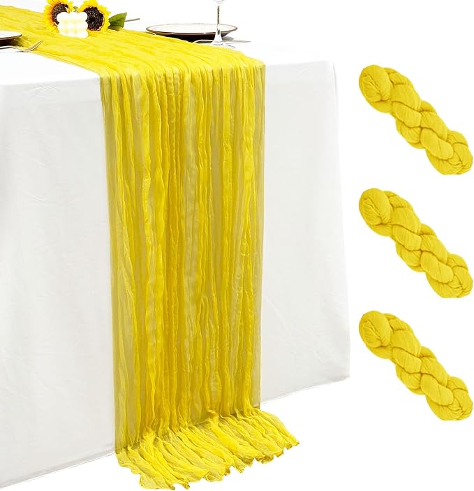 3Pack Yellow Cheesecloth Table Runner 17x108inch Sheer Yellow Table Runner | by Seveups