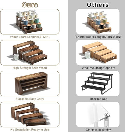 2 Set Wooden Tiered Risers Display Stands for Vendor Events,Stackable Wooden Cupcake Display Stand,Farmhouse Decor Wood Dessert Table Display Set,Vendor Booth Display Items,Food Display Risers for Party（12-11.2-10.4-9.6IN）