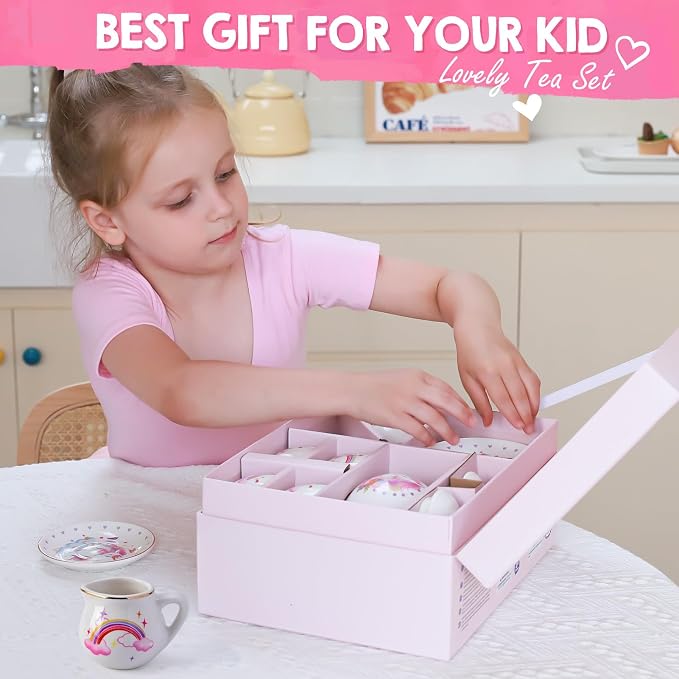 TUZT Porcelain Tea Party Set for Little Girls Kids Toddlers, Pretend Play Toys - Image 7