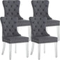 KCC Velvet Dining Chairs Set of 4, Upholstered Tufted Wingback Dining Room Chair with Nailhead Back Ring Pull Trim Solid Acrylic Legs, Contemporary Nikki Collection Style for Kitchen, Grey