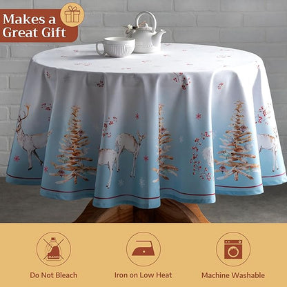 Maison d' Hermine Table Cloth Round Table 100% Cotton 69 Inches Fall Tablecloth Reusable Everyday Use for Thanksgiving Christmas Decorations Dining Farmhouse Party (Fairy Tale Forest)