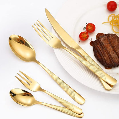 Hammered Silverware Set Gold Modern Stainless Steel Flatware - Image 9