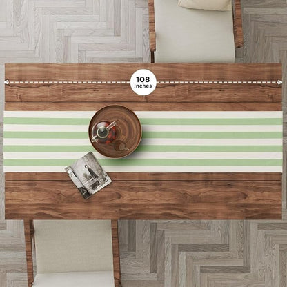 Folkulture Fall Table Runner 108 Inches Long | White & Sage Green Striped | - Image 2