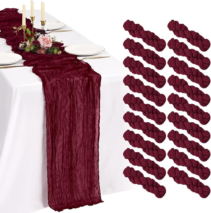 18 Pack Cheesecloth Table Runner 10FT Burgundy Red Table Runner Boho Gauze by Showgeous