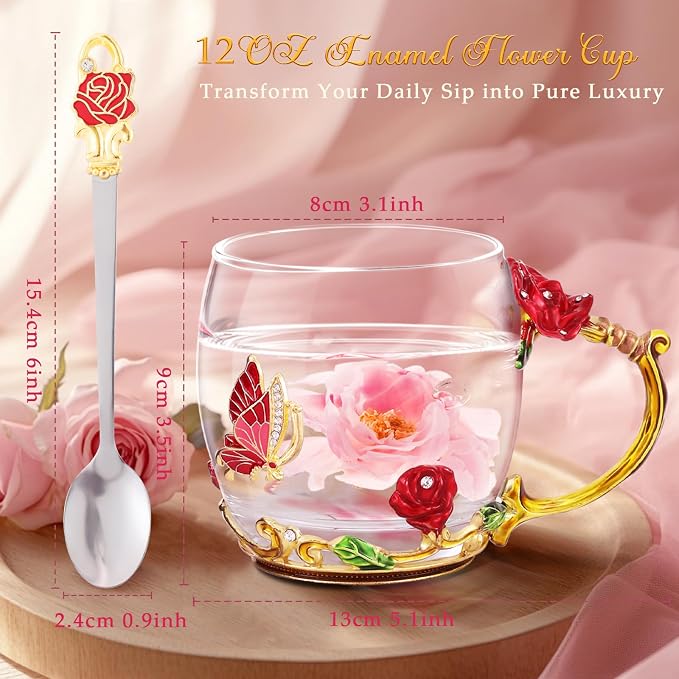 Women Glass Tea Coffee Pretty Cup Set Cute Mug Wife Birthday Wedding - Image 6