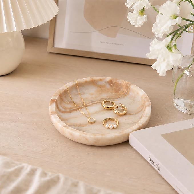 Small Natural Marble Jewelry Tray Key Plate Holder Dish Trinket Decor Catch All - Image 4