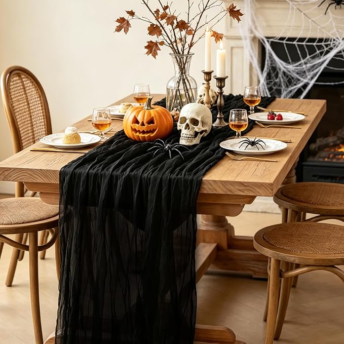 Black Table Runner, 10FT Black Cheesecloth Halloween Table Runner 35*120inch - Image 4