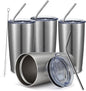COMOOO 20oz Stainless Steel Tumbler Bulk Double Wall Vacuum Coffee Cup Insulated Travel Mug with Lid and Straw Durable Powder Coated Insulated Coffee Cup for Cold & Hot Drinks (silver, 4 pack